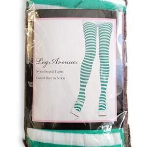 SOLD- Green/White Striped Tights